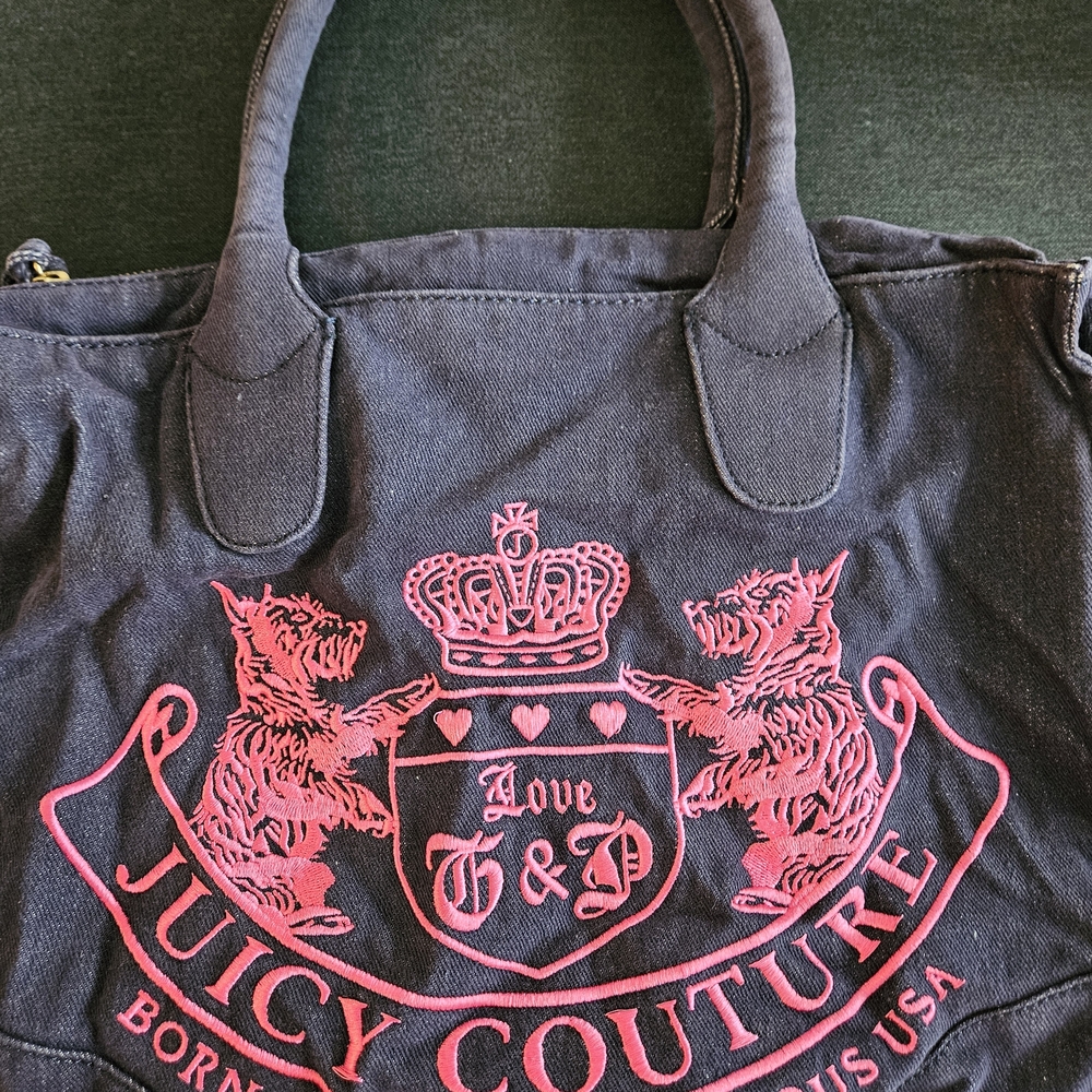 Juicy Couture Black Tote with Pink Crest Design
